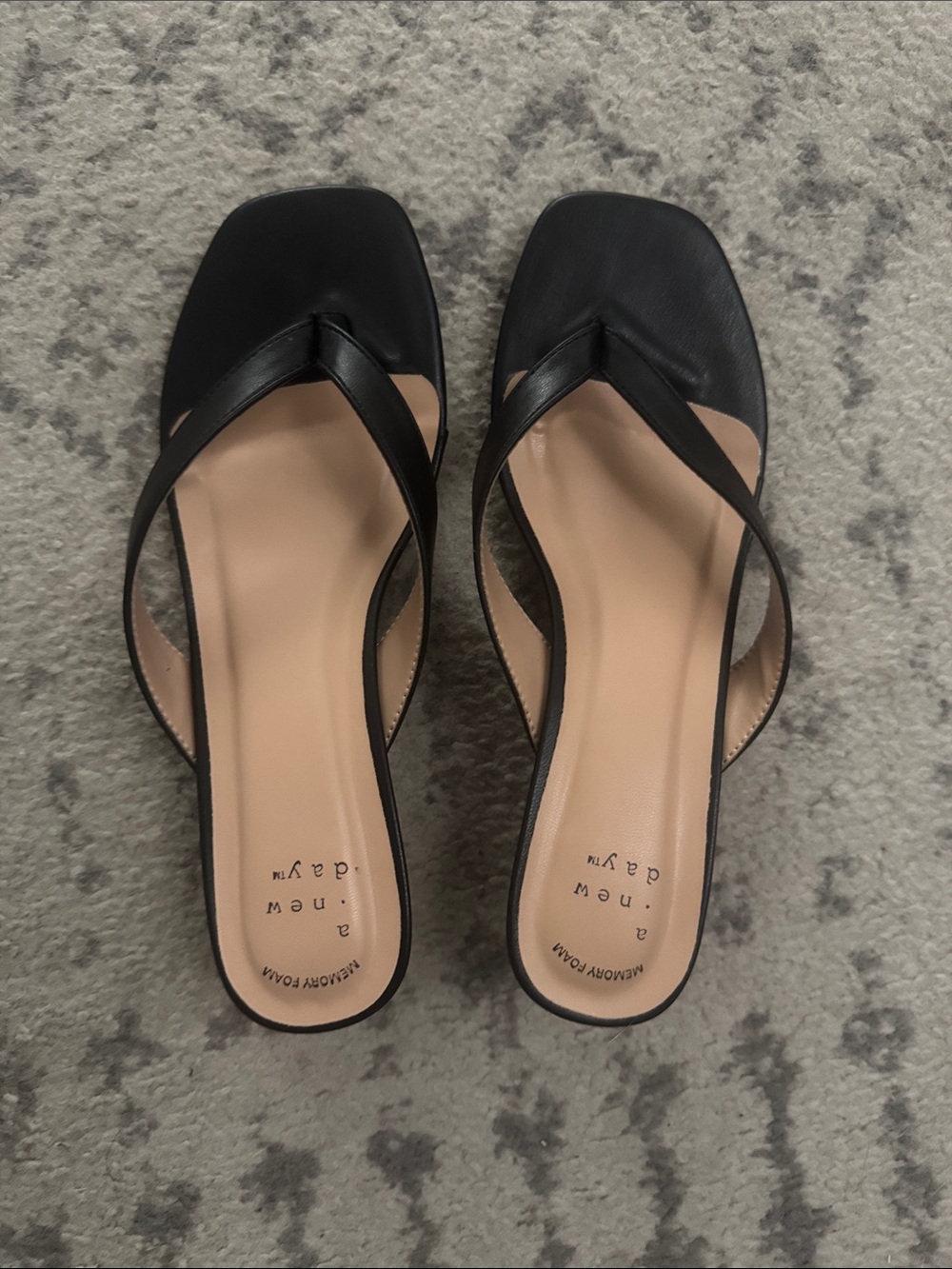 a new day Black Square-Toe Thong Mules